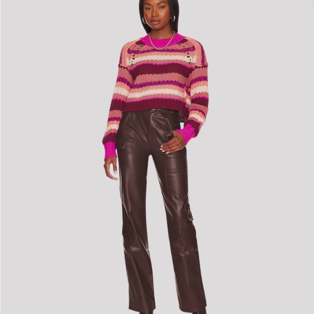 Striped Knit Sweater - Pink and Brown